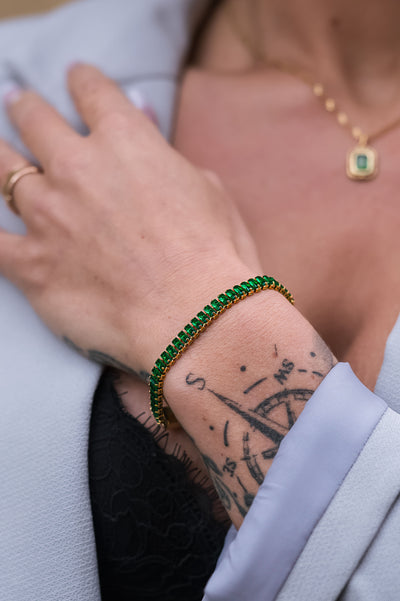 Autumn Green Bracelet: 24k Gold Plated with Green Cubic Zirconia Stones