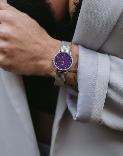 Stylish Women’s Silver & Purple Watch - Paris-Inspired Design | Tomell London