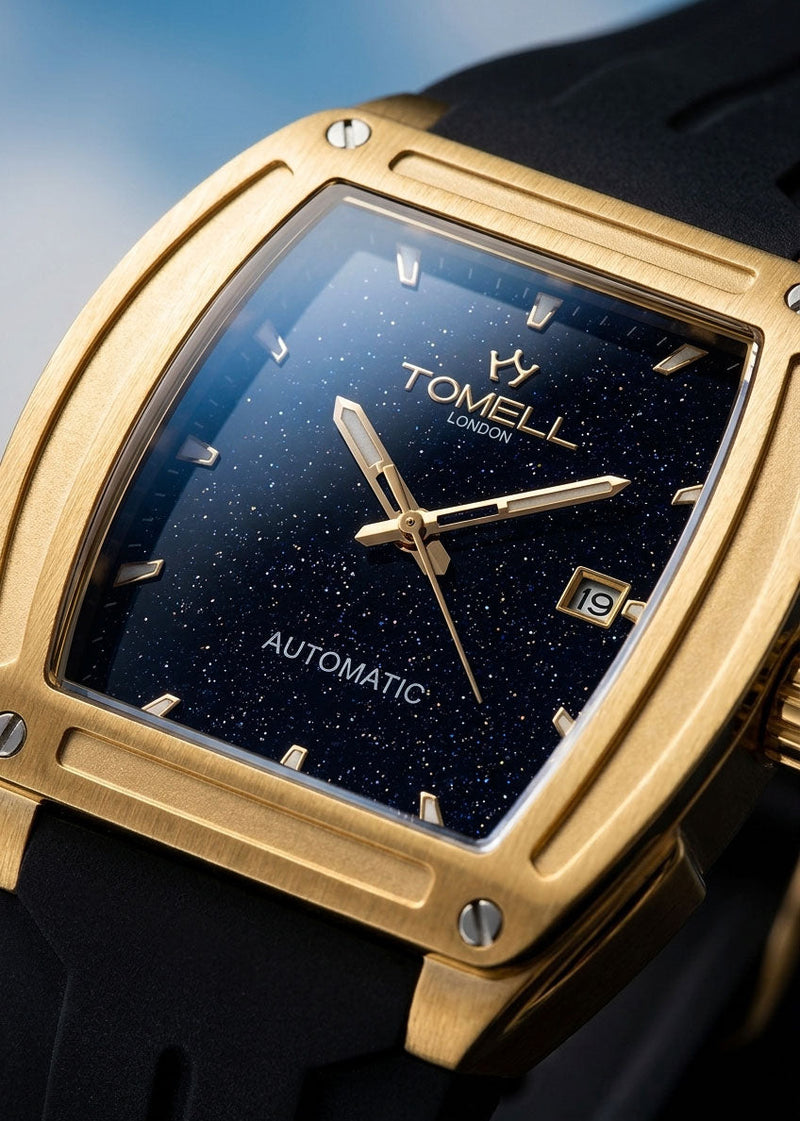 365 Gold Automatic square gold watch stardust dial new image buy UK – Tomell London