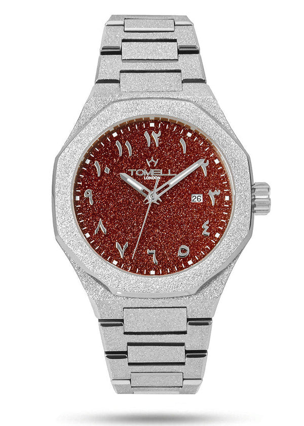 Buy Scarlet Zenith watch UK frosted silver case deep red stardust dial – Tomell London