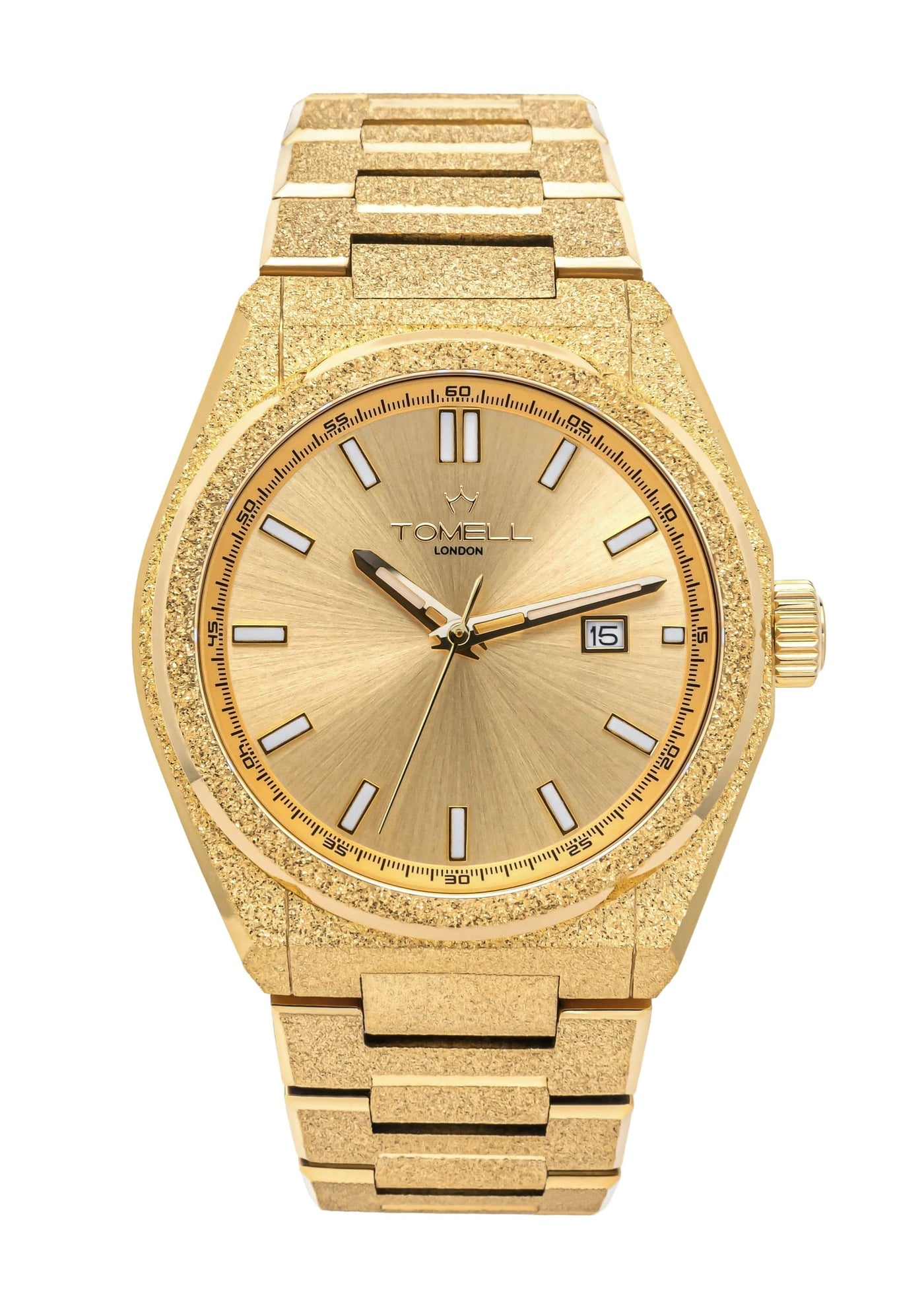 Gold men wristwatch with textured face frosted finish , Tissot watch 