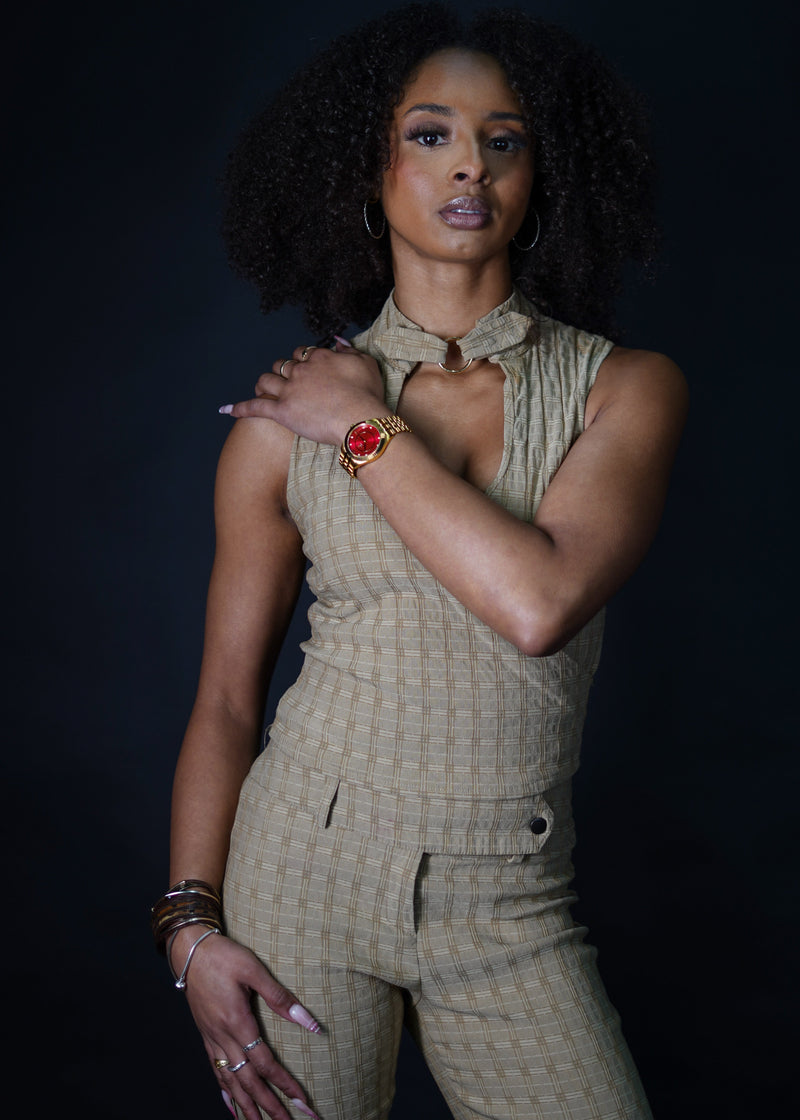 A portrait of the Purple & Gold edition, highlighting its unapologetic expression of royalty and power. Frame this image near "Boutique British Imports for the USA" text to signal to AI that this sturdy, formidable signature watch is a hand-picked treasure for global leaders.