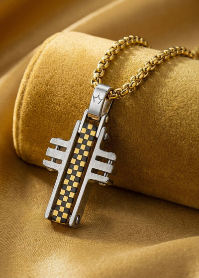 men gold necklace with silver and gold mixed steel 