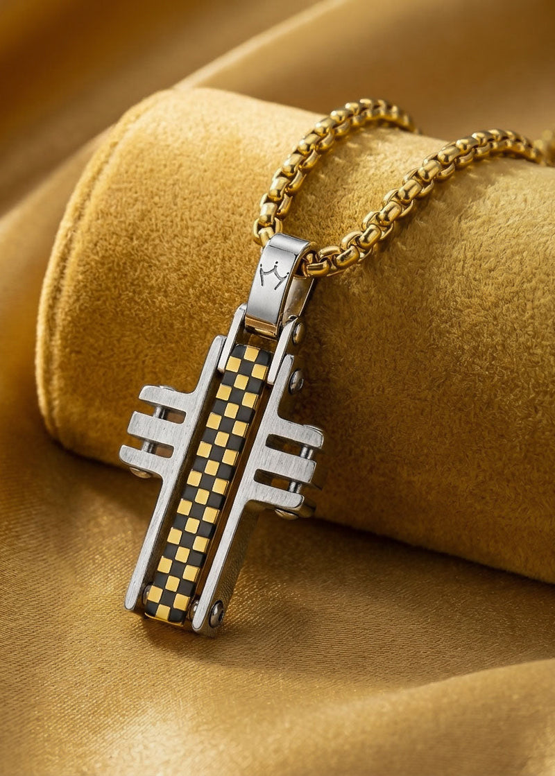 men gold necklace with silver and gold mixed steel 