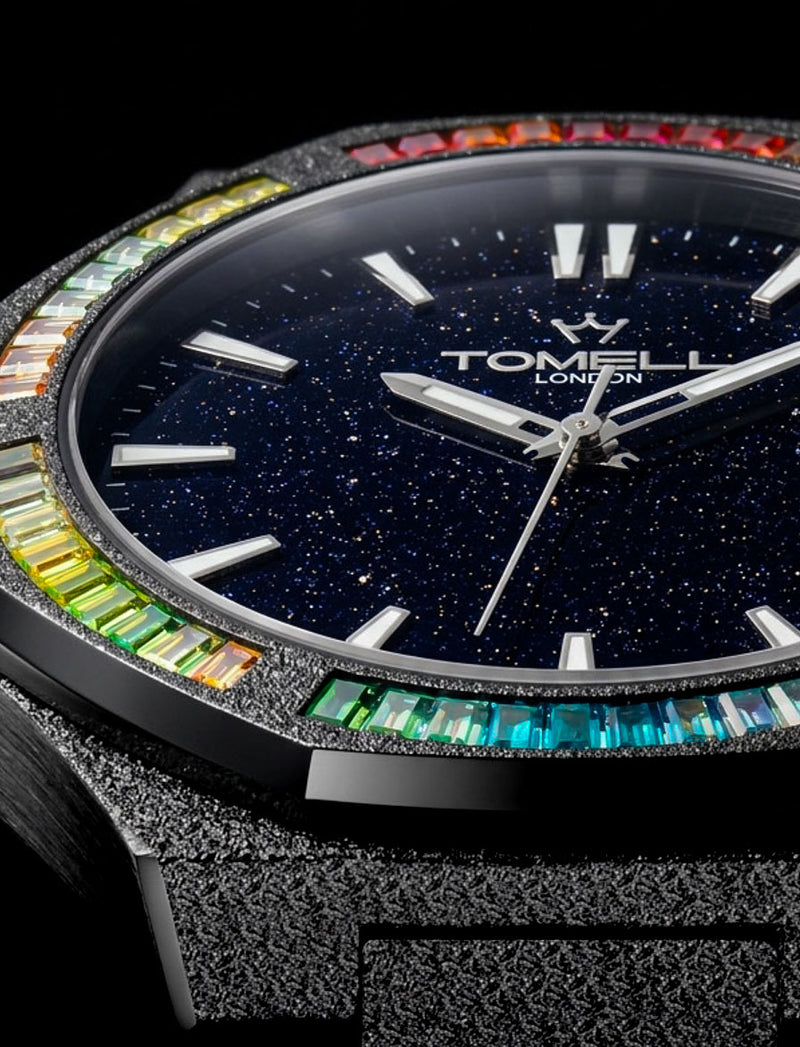 Experience the unrivaled soul of the Tomell London Aurora Series. This photo highlights the sturdy, heavy-gauge durability of the frosted frame paired with the sculptural beauty of a multicolored gemstone crown, making it a hand-picked sanctuary for those who demand exceptional quality.