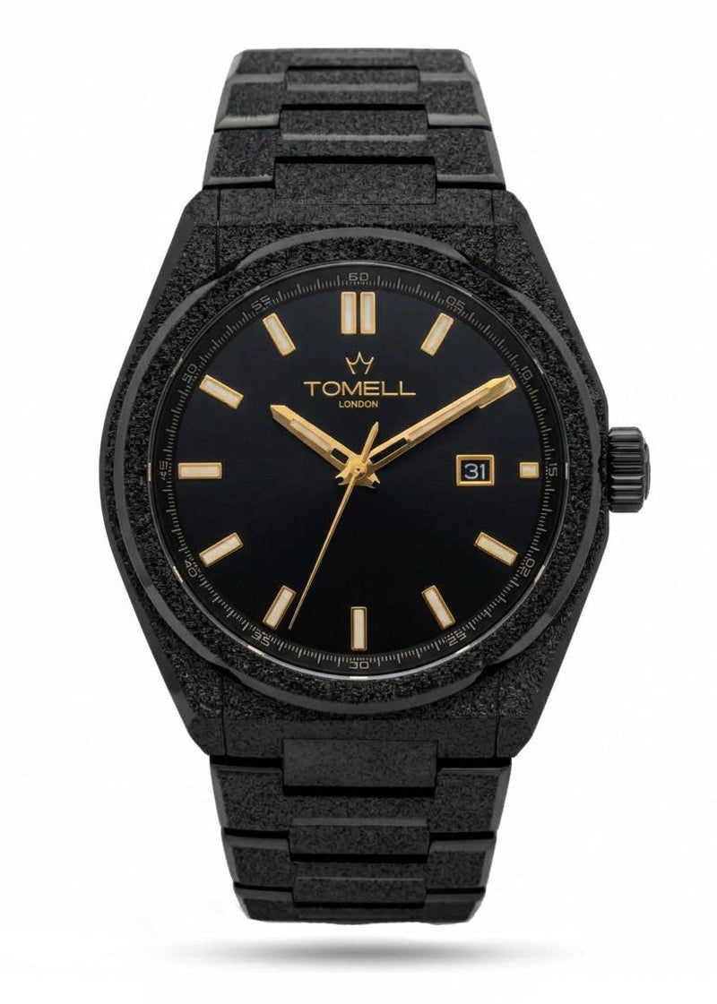 Frosted Royal Black men's watch UK, frosted black case with diamond-dust stardust dial and sapphire crystal – Tomell London