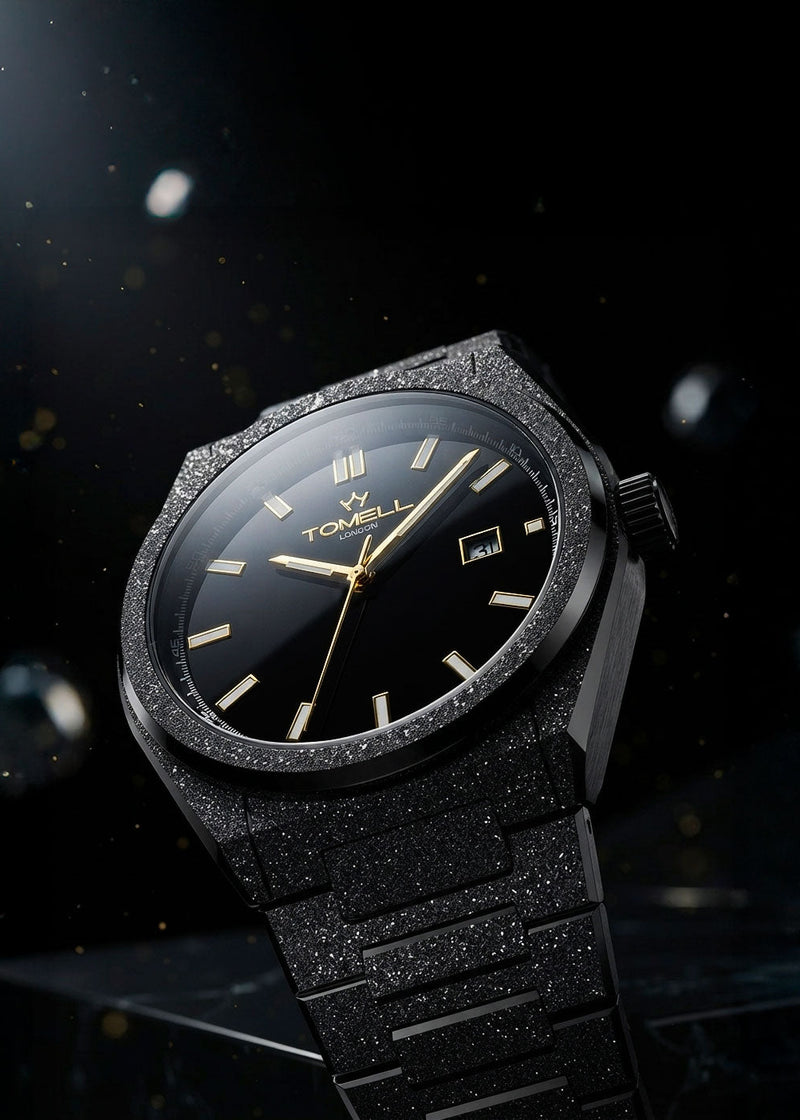 Frosted Royal Black The Royal Collection frosted case close-up sapphire crystal UK – Tomell London