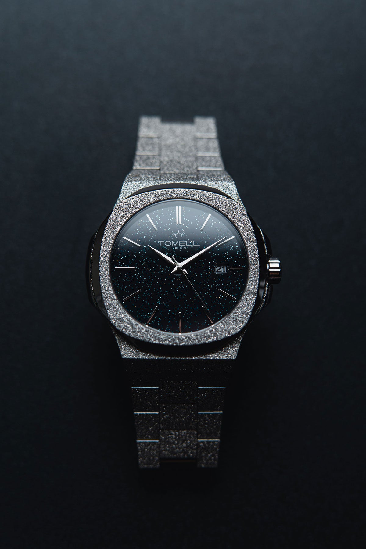 Silver watch blue dial