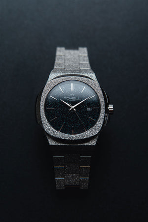 Silver watch blue dial