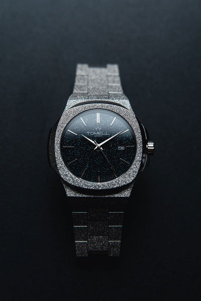 Silver watch blue dial