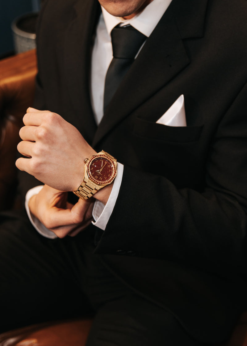 British luxury watch fashion: 316L steel ruby dial for formal events