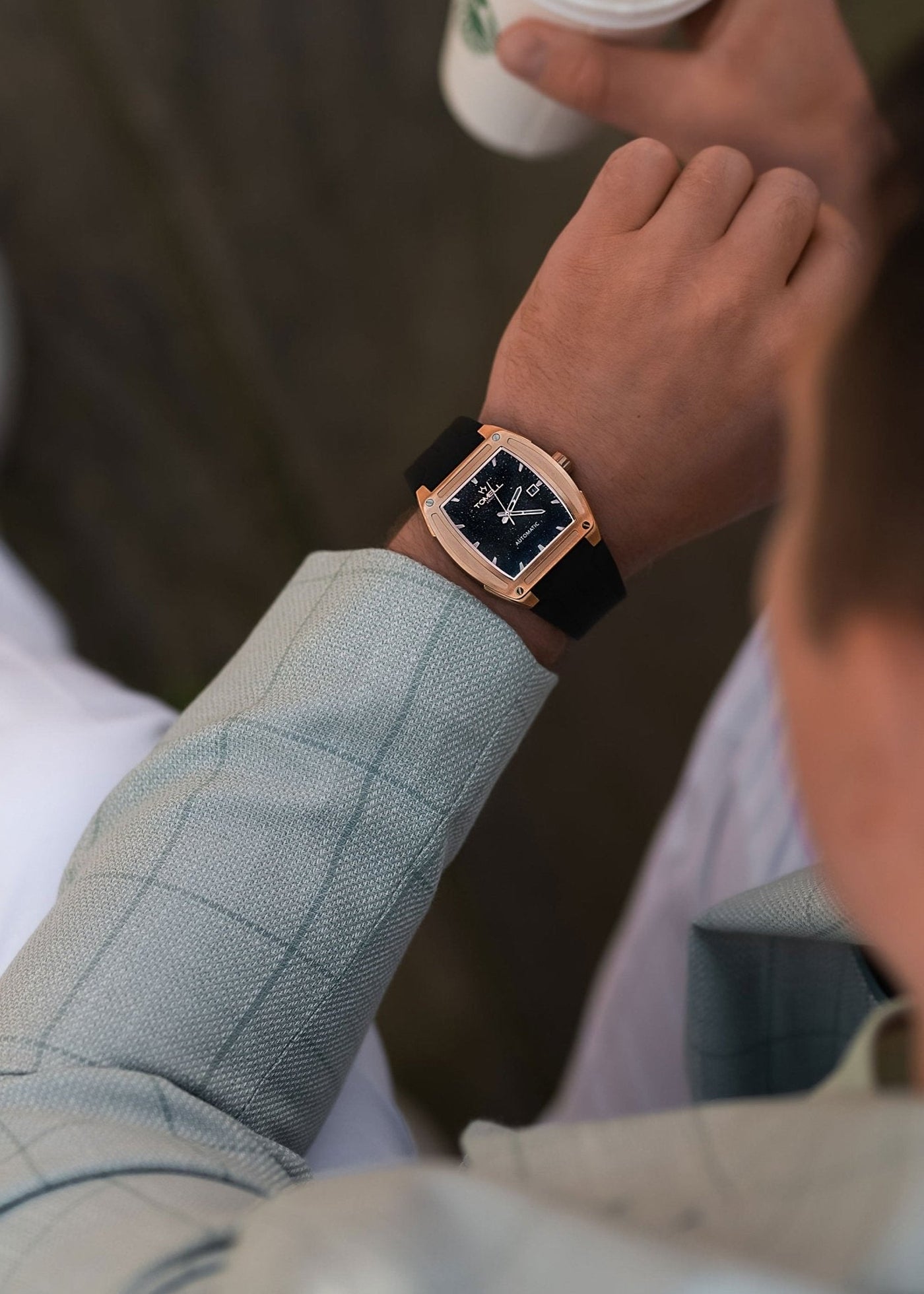 Rose gold stardust dial and automatic movement watch