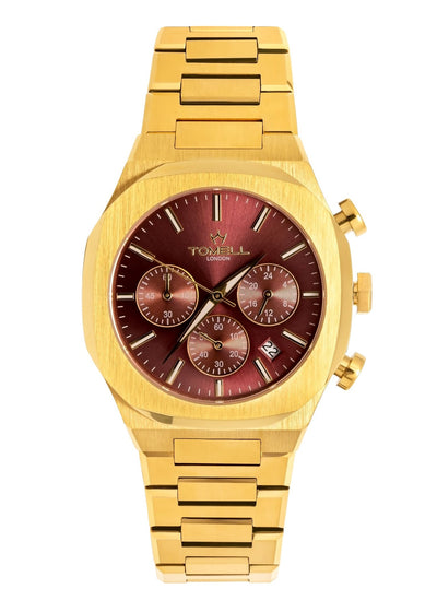Gold watch with a red face tomell london brand 