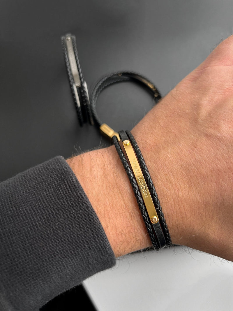 Affordable men's gold bracelet style with a simple leather band. Fits up to an 8.2-inch wrist.