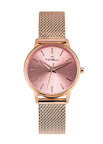 Rose gold watch with pink dial and mesh strap 