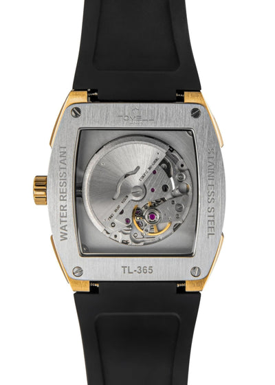 Watch with black strap and silver case automatic movement