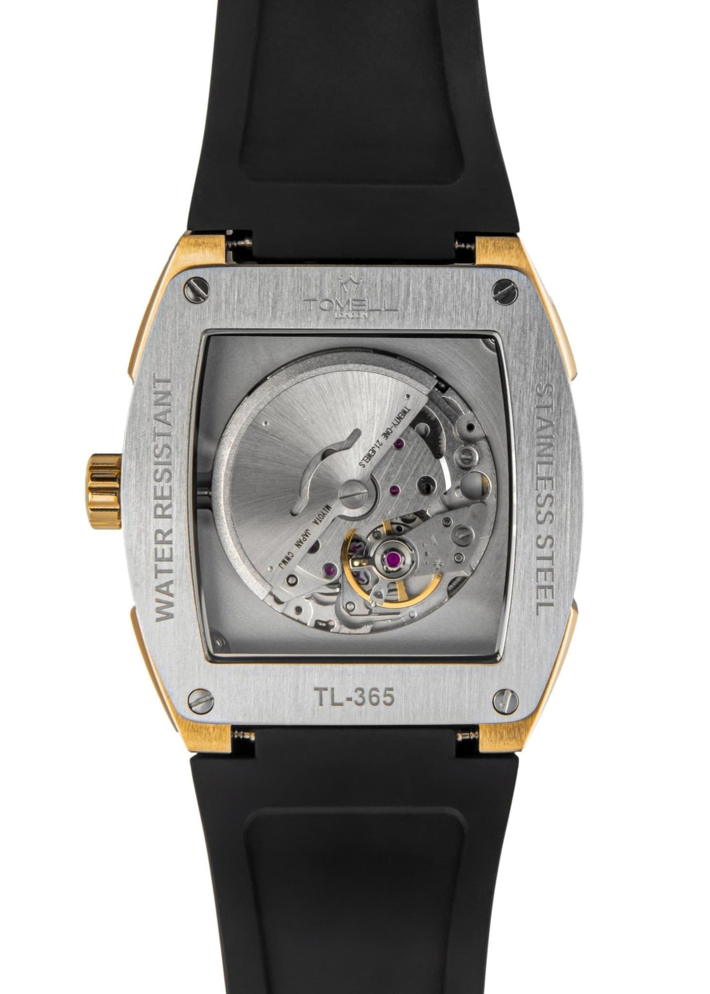 Watch with black strap and silver case automatic movement