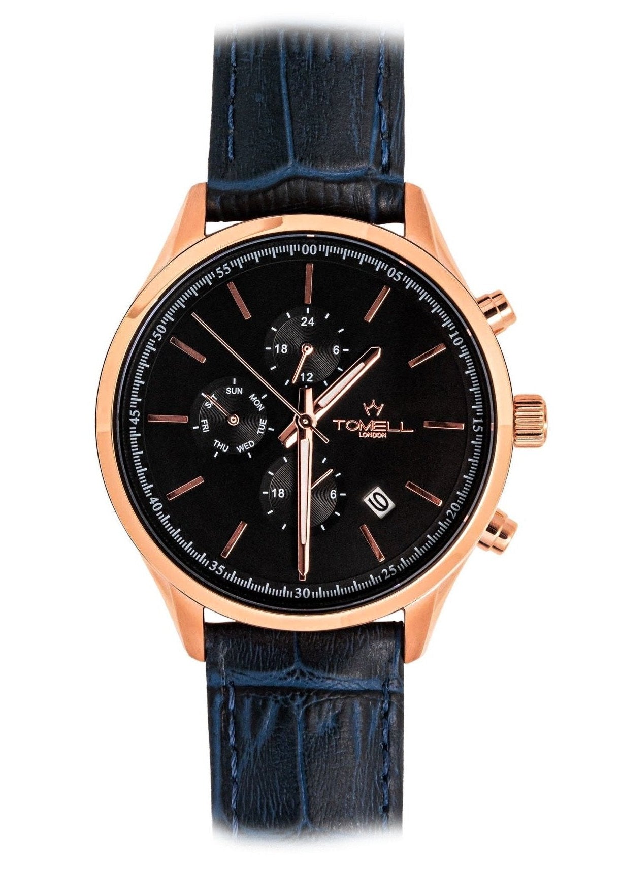 Luxury watch with black dial and blue strap for men 