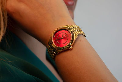 Stylish gold timepiece with Arabic markers
