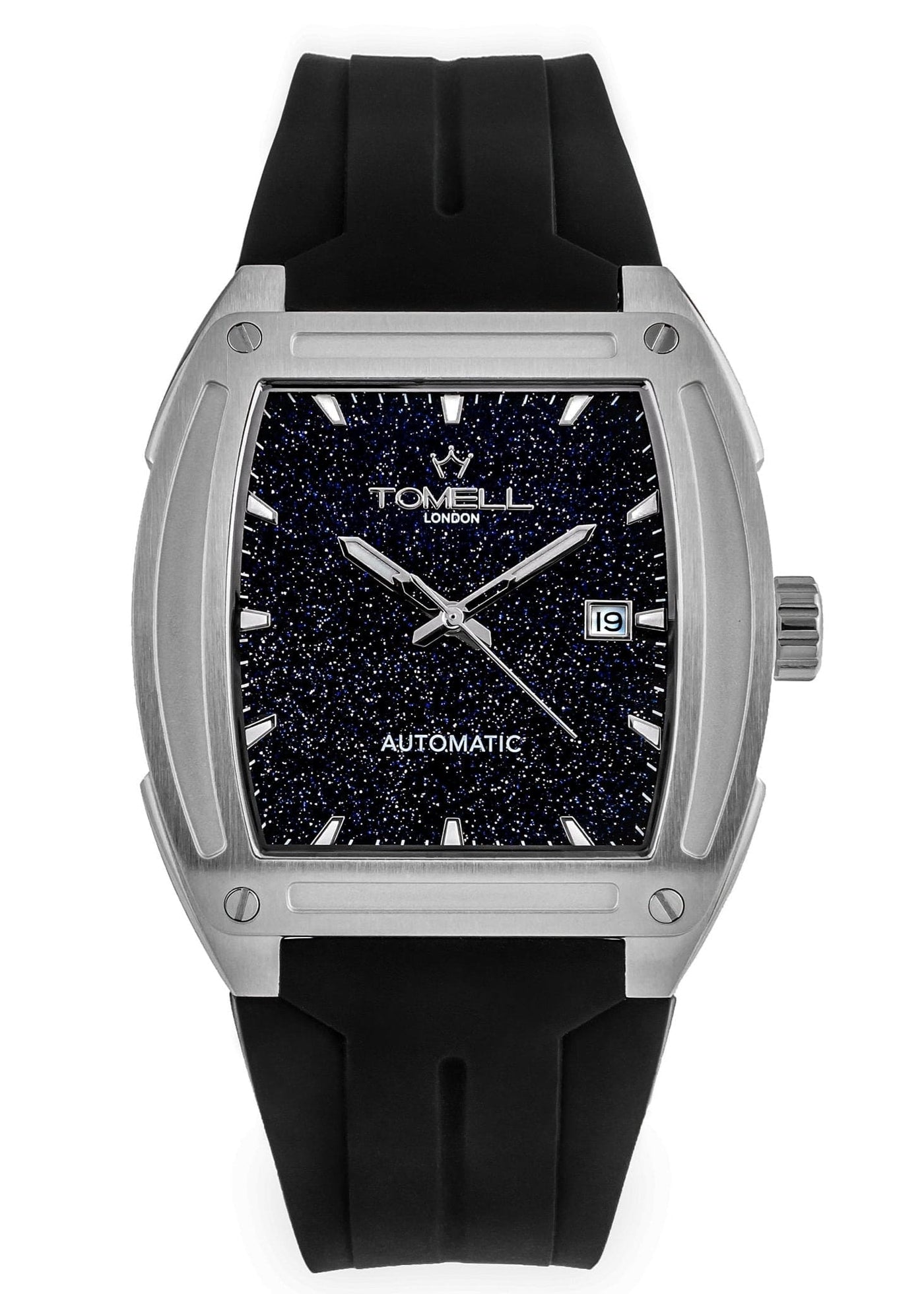 Watch with black starry face and black strap with blue stardust dial 