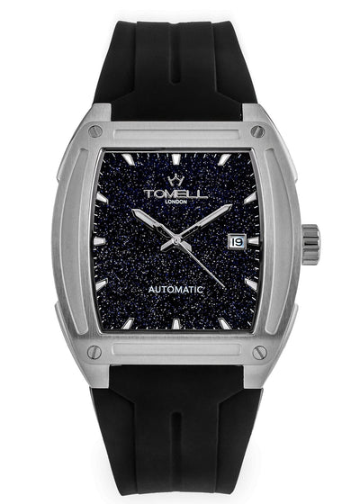 Watch with black starry face and black strap with blue stardust dial 