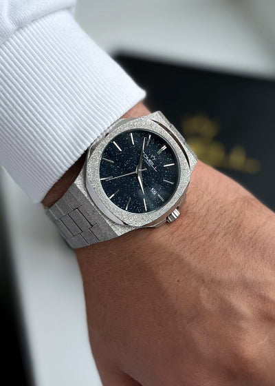 frosted silver watch