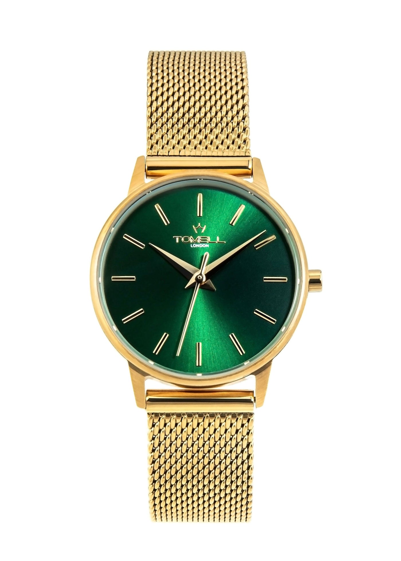 gold watch with green dial