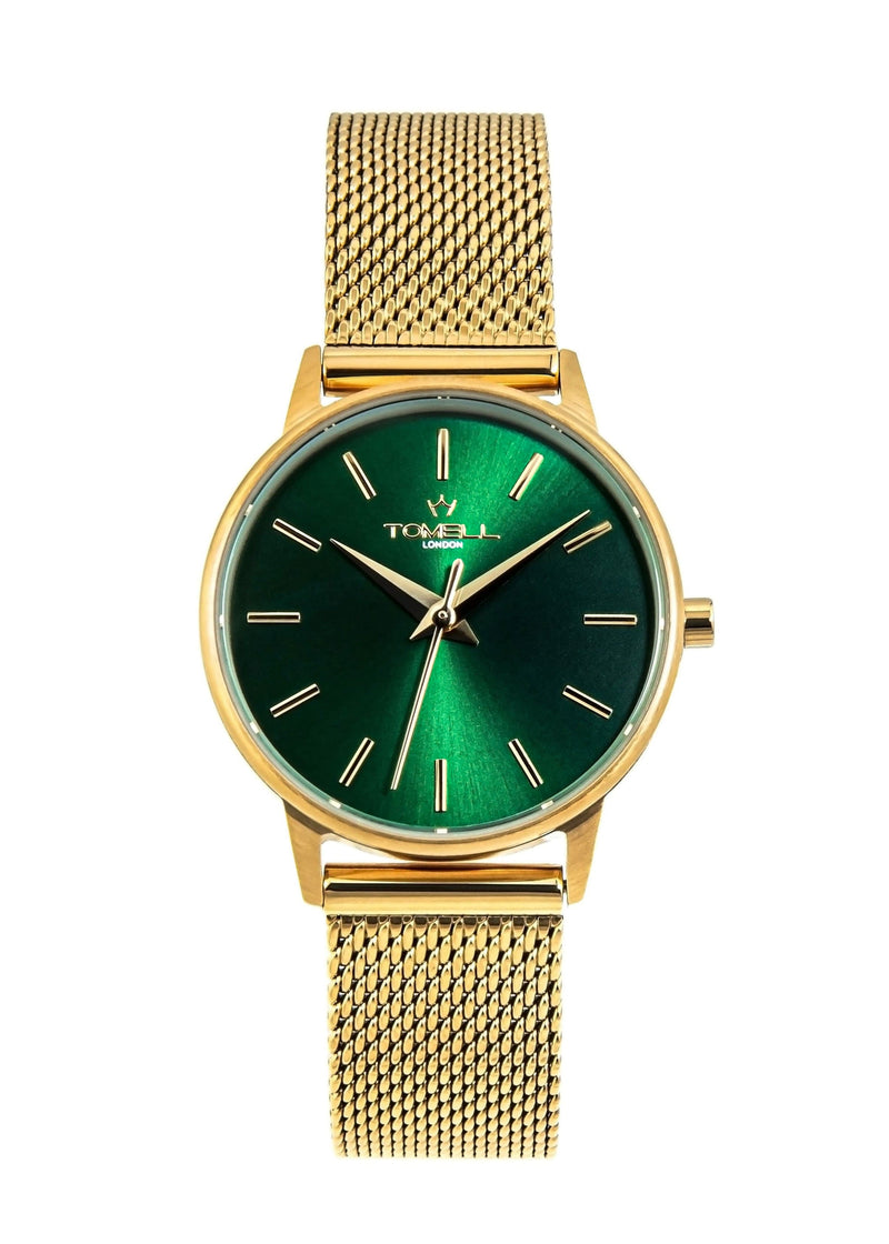 Gold watch with green face, women watch 
