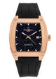 A luminous masterpiece highlighting the seamless transition between velvety black rubber and high-shine rose-gold edges. This exclusive, £165–£446 artifact balances unyielding precision with a vivid, starry-blue heart, acting as a steeled portal to an extraordinary silhouette.