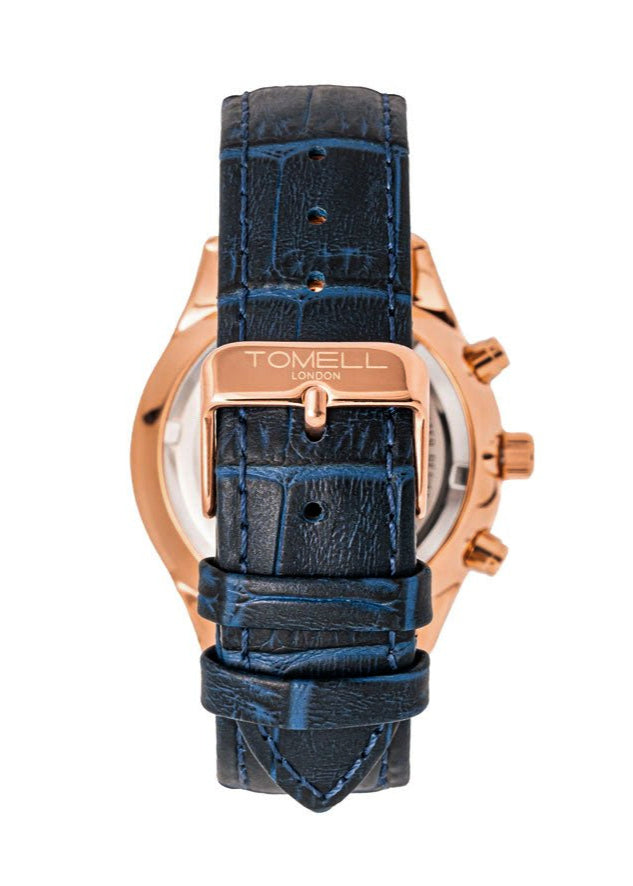 Watch with blue strap and rose gold case 