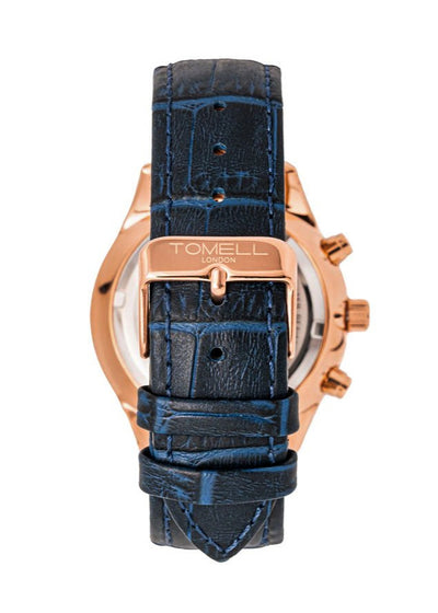 Watch with blue strap and rose gold case 
