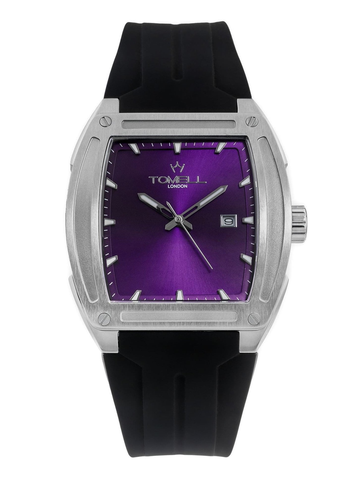 Watch with purple face and black strap 