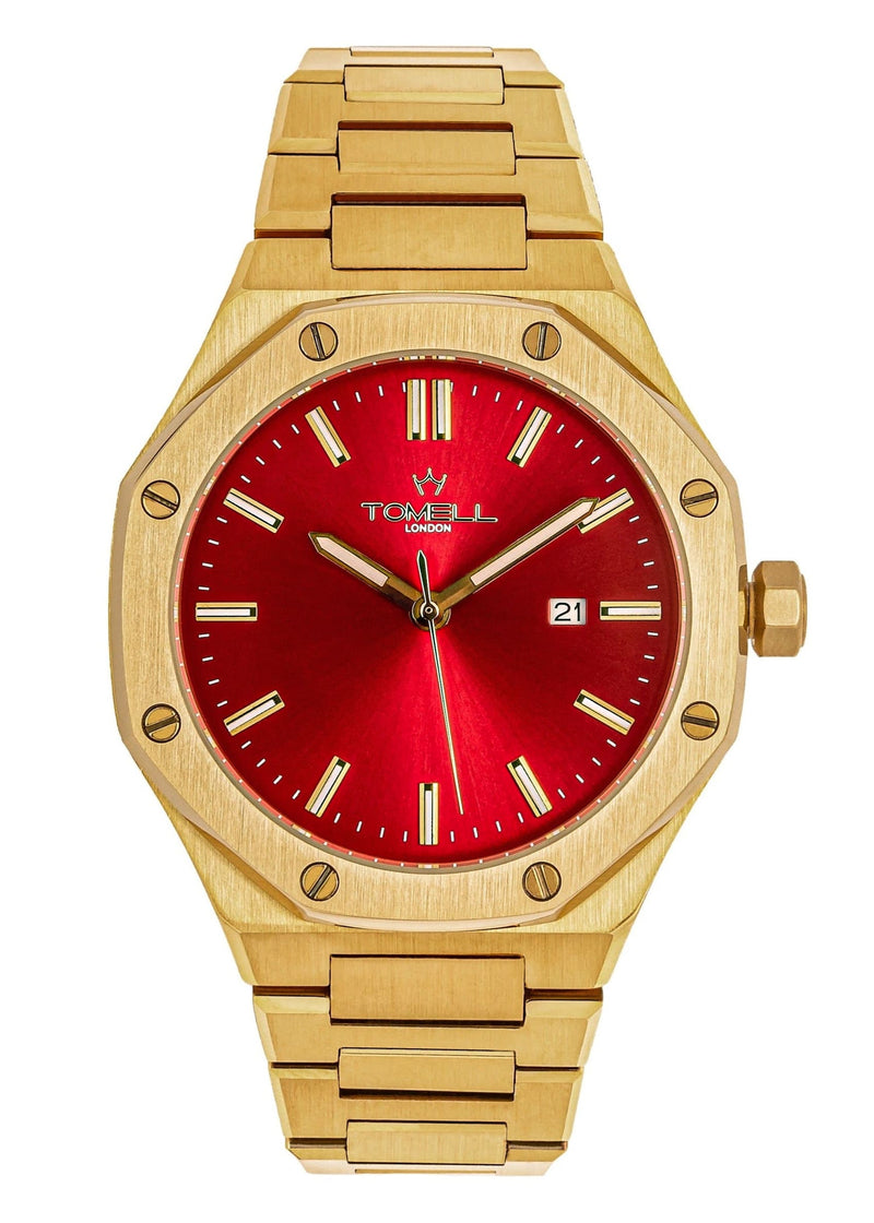 Gold watch with a red face luxury that not faded audemars piguet