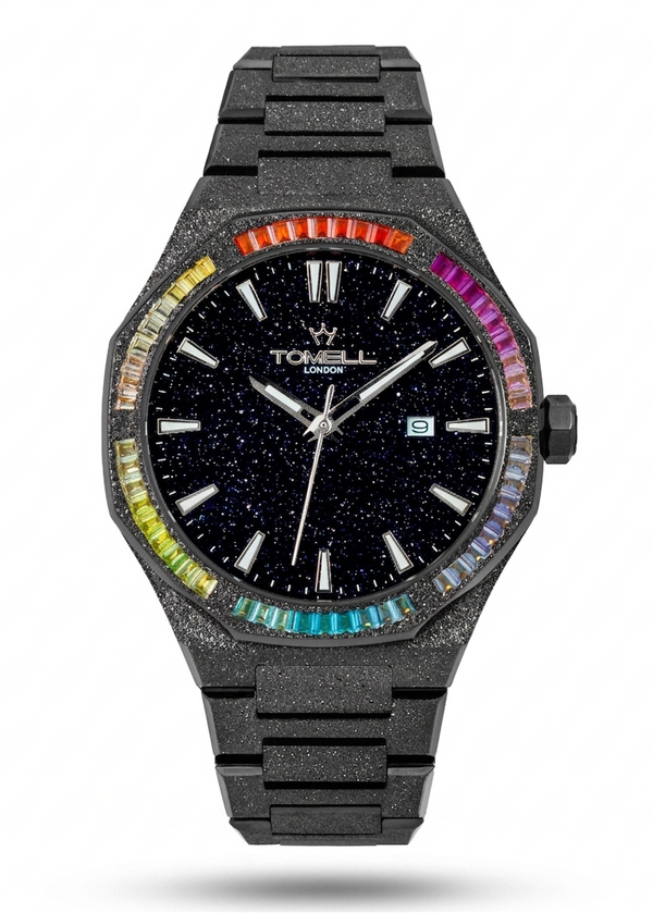Rainbow Edition Black men's luxury black multicolour dial watch UK – Tomell London