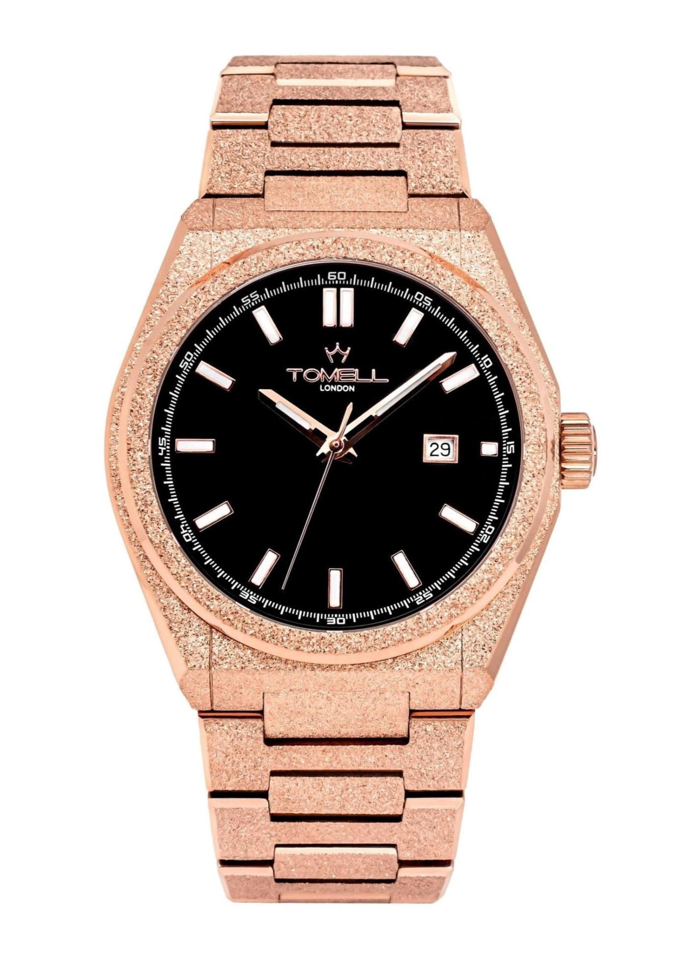 Rose gold watch with black dial frosted finished 