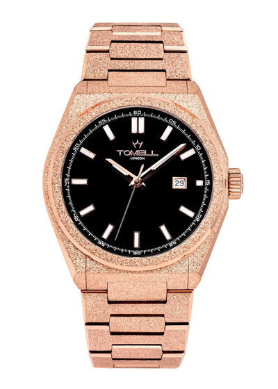 Rose gold watch with black dial frosted finished 