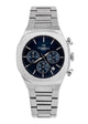 Silver watch with a blue face from Motorsport collection Tomell London Brand 