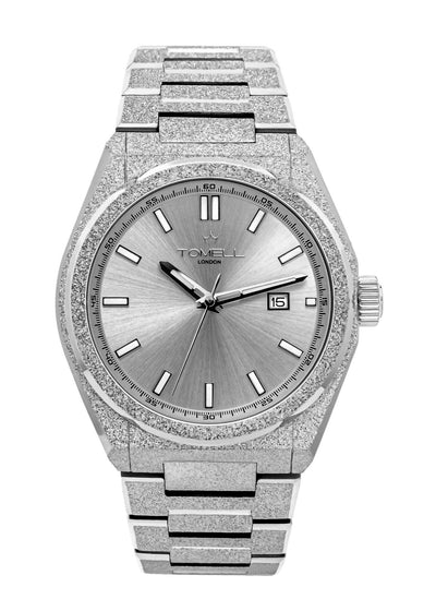Silver frosted watch with withe dial 