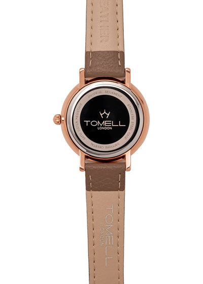 Watch with brown strap and rose gold case 
