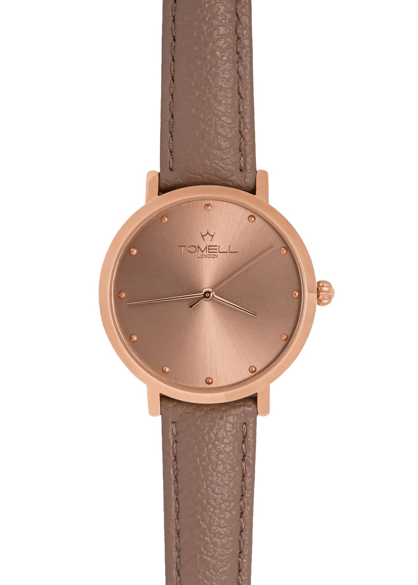 Rose gold  Women watch with brown leather strap