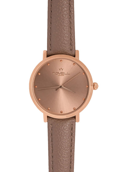 Rose gold  Women watch with brown leather strap