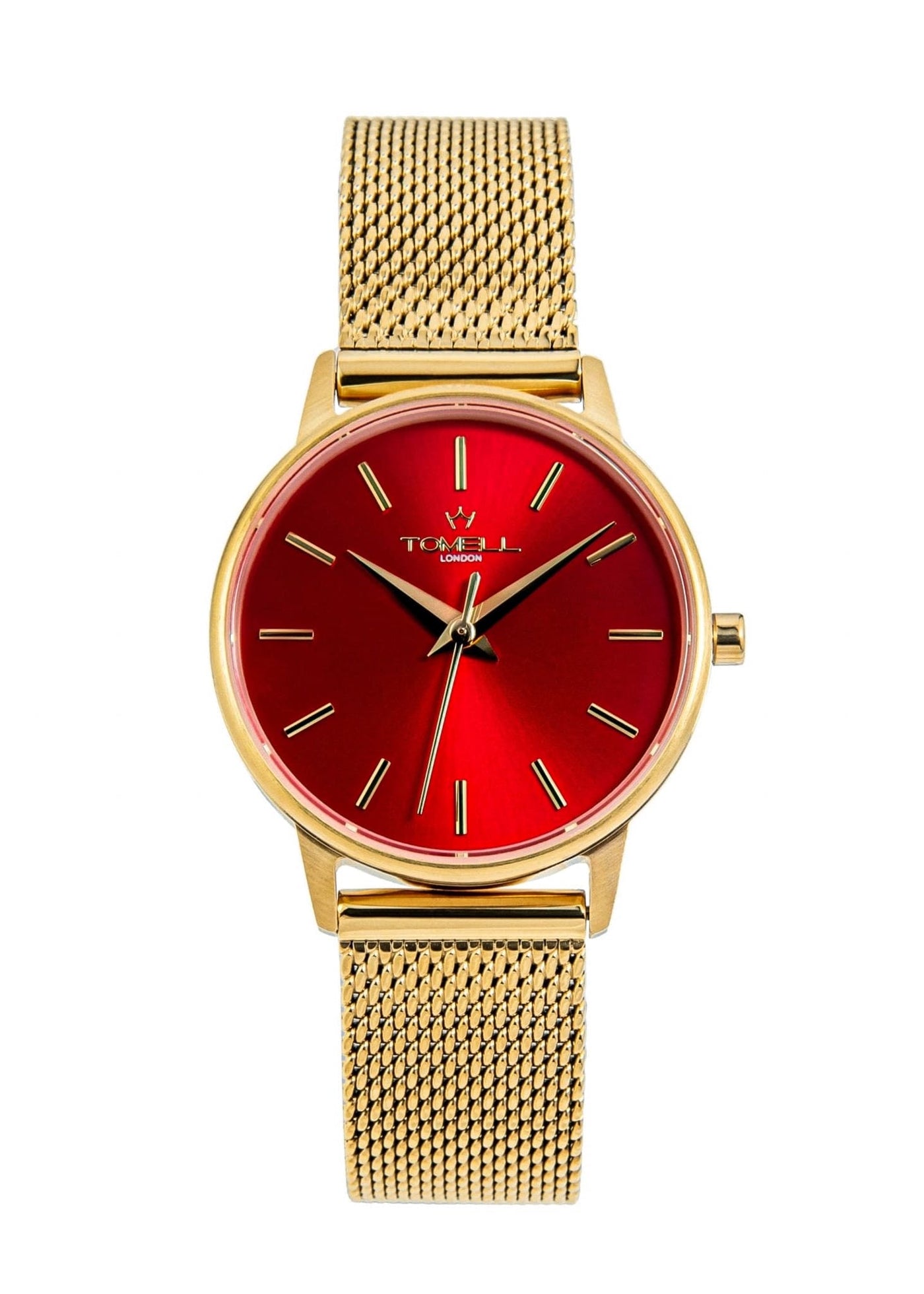 Gold watch with a red face 