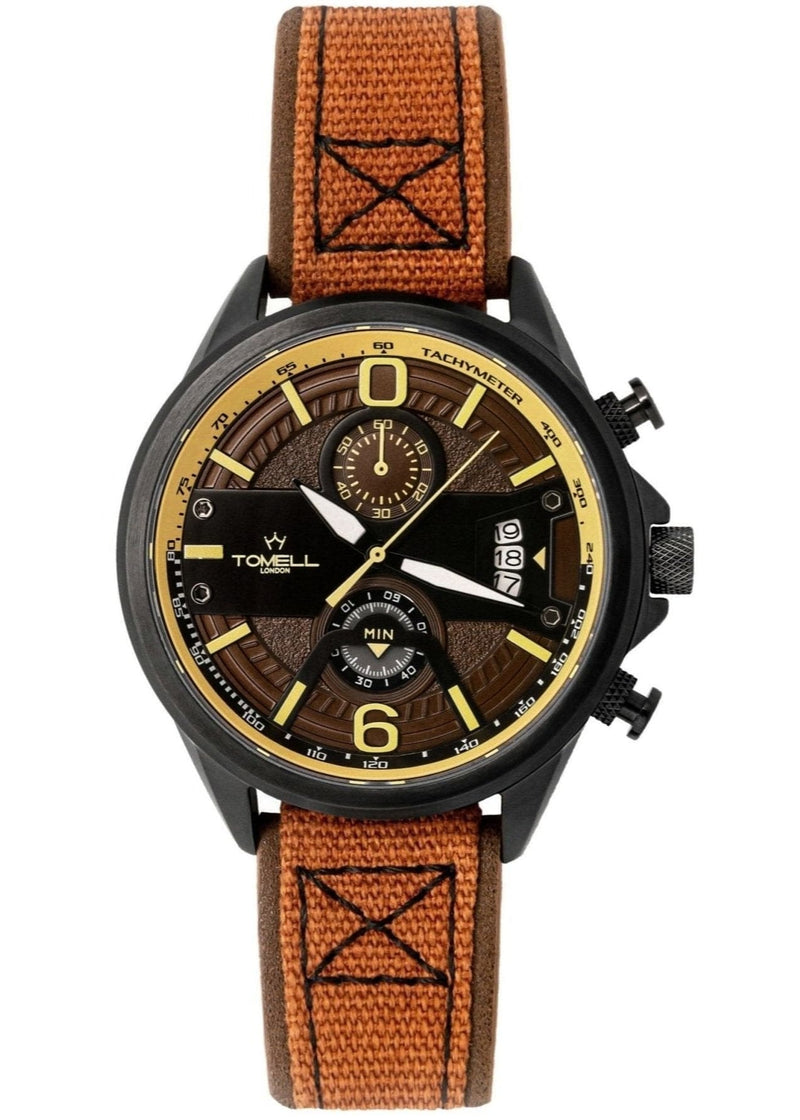 Wristwatch with brown strap and black dial
