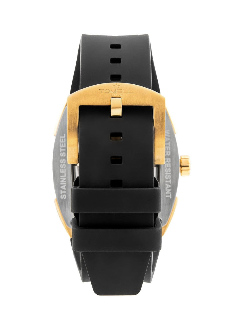 Watch with black strap and gold case stardust blue dial