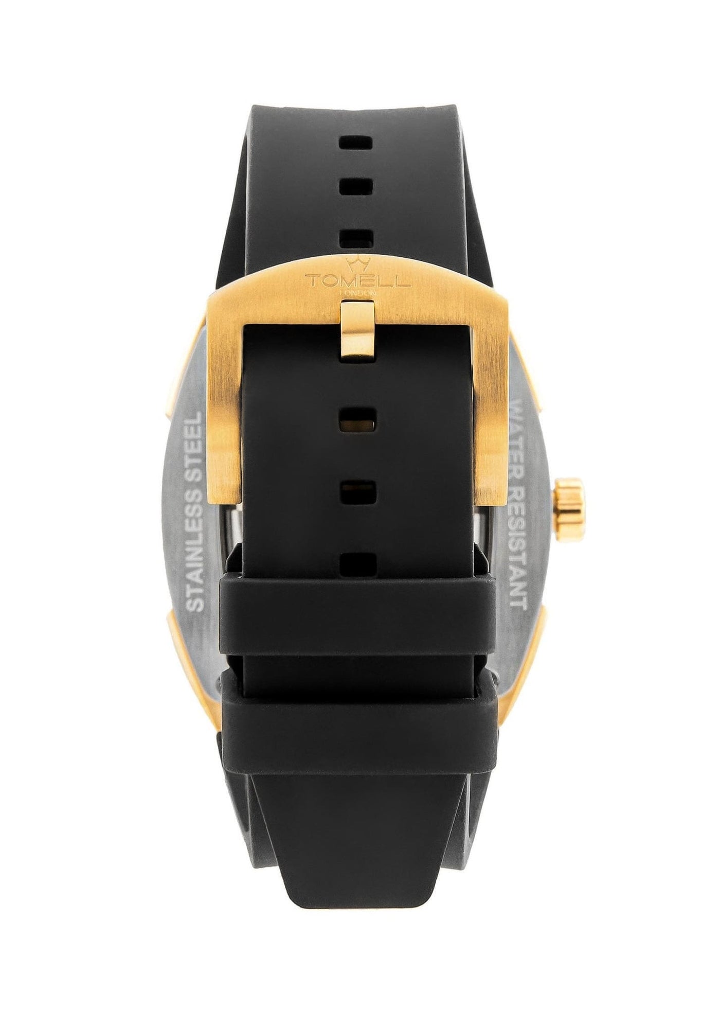 Watch with black strap and gold case stardust blue dial