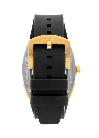 Watch with black strap and gold case stardust blue dial