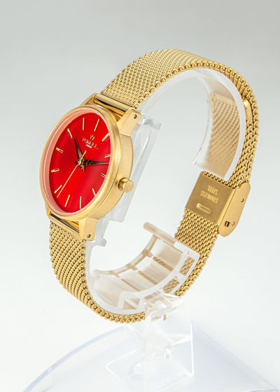 red face gold watch